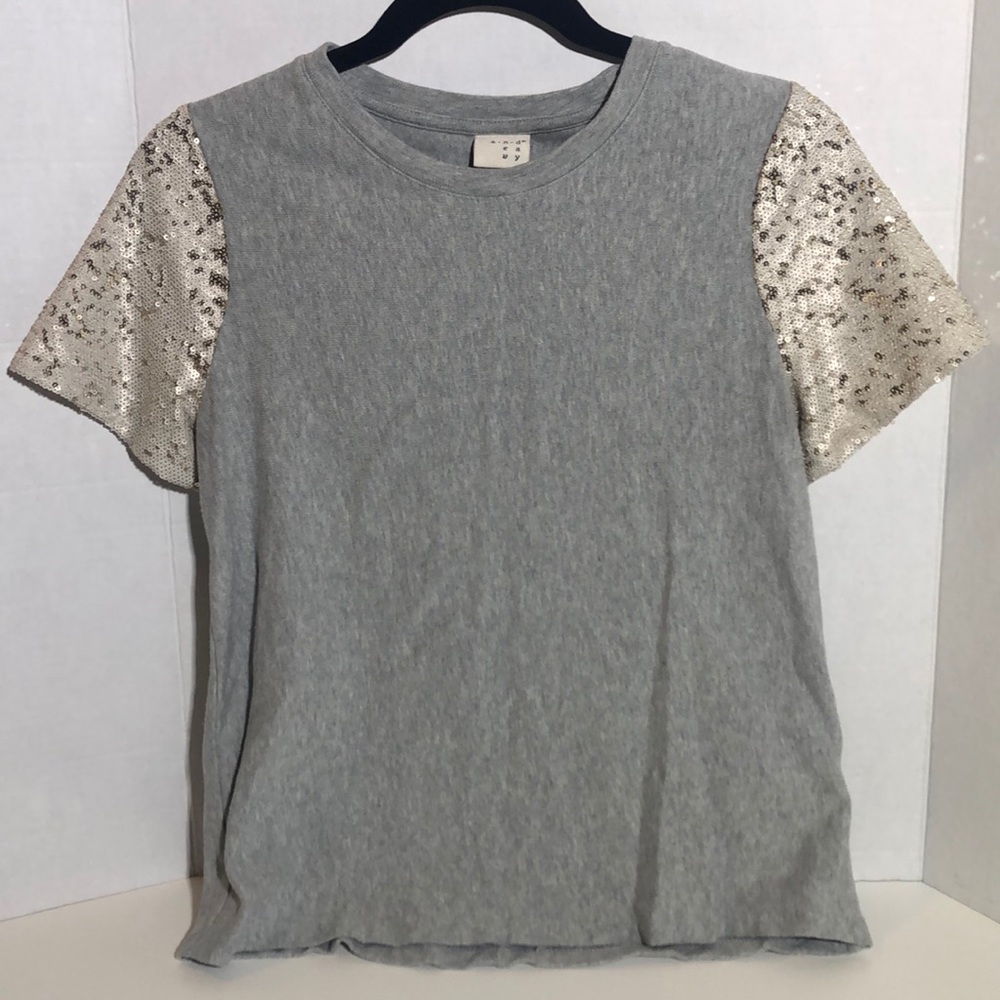 Gray Top with Champagne Colored Sequence Sleeves